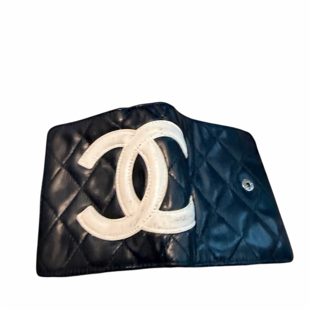 Chanel Vintage Cambon Ligne Compact Wallet Black Neon Pink Full Set Box Card - Picture 2 of 11